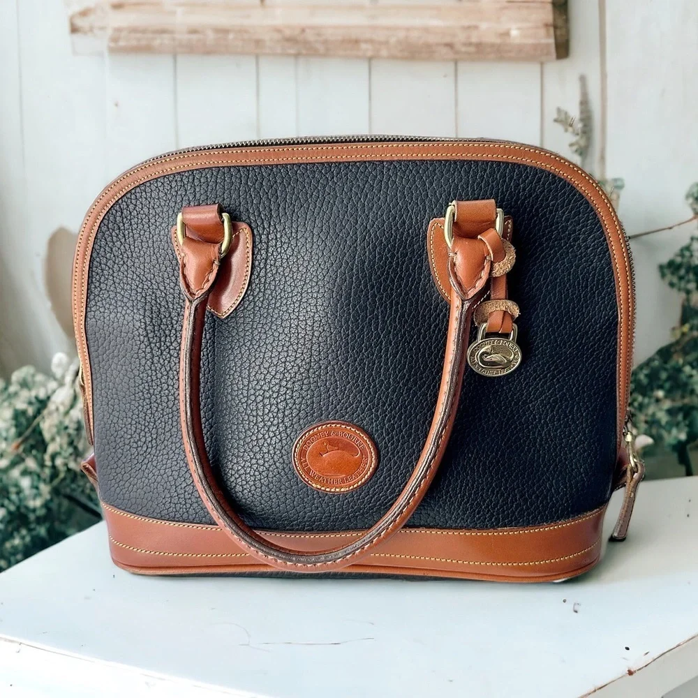 Vintage Dooney & Bourke Amazing 80s-Early 90s AWL Dark Navy Dome Satchel Bag